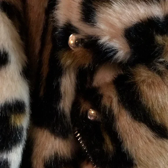 Leopard faux fur Moto Jacket Size XL - Picture 5 of 9